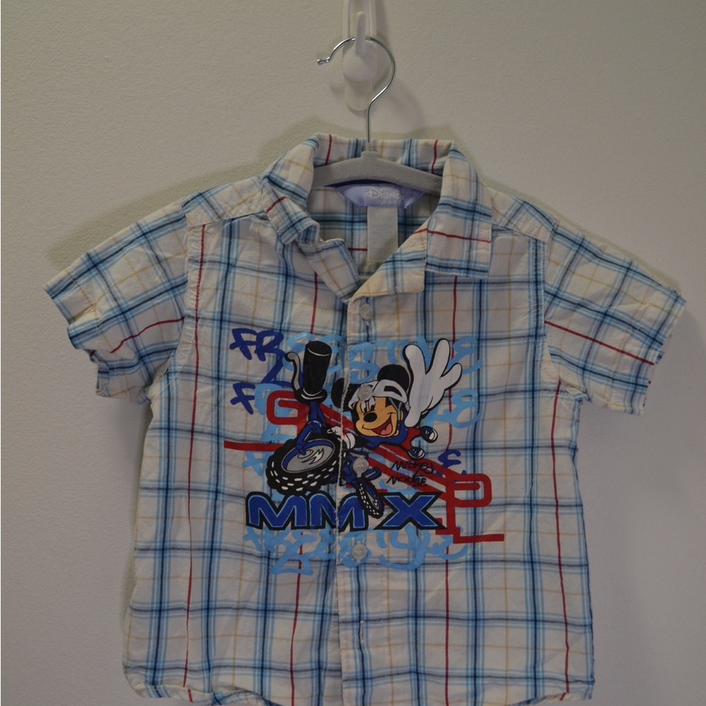 Disney Boys' Blue Plaid Mickey MMX Short-Sleeve Shirt